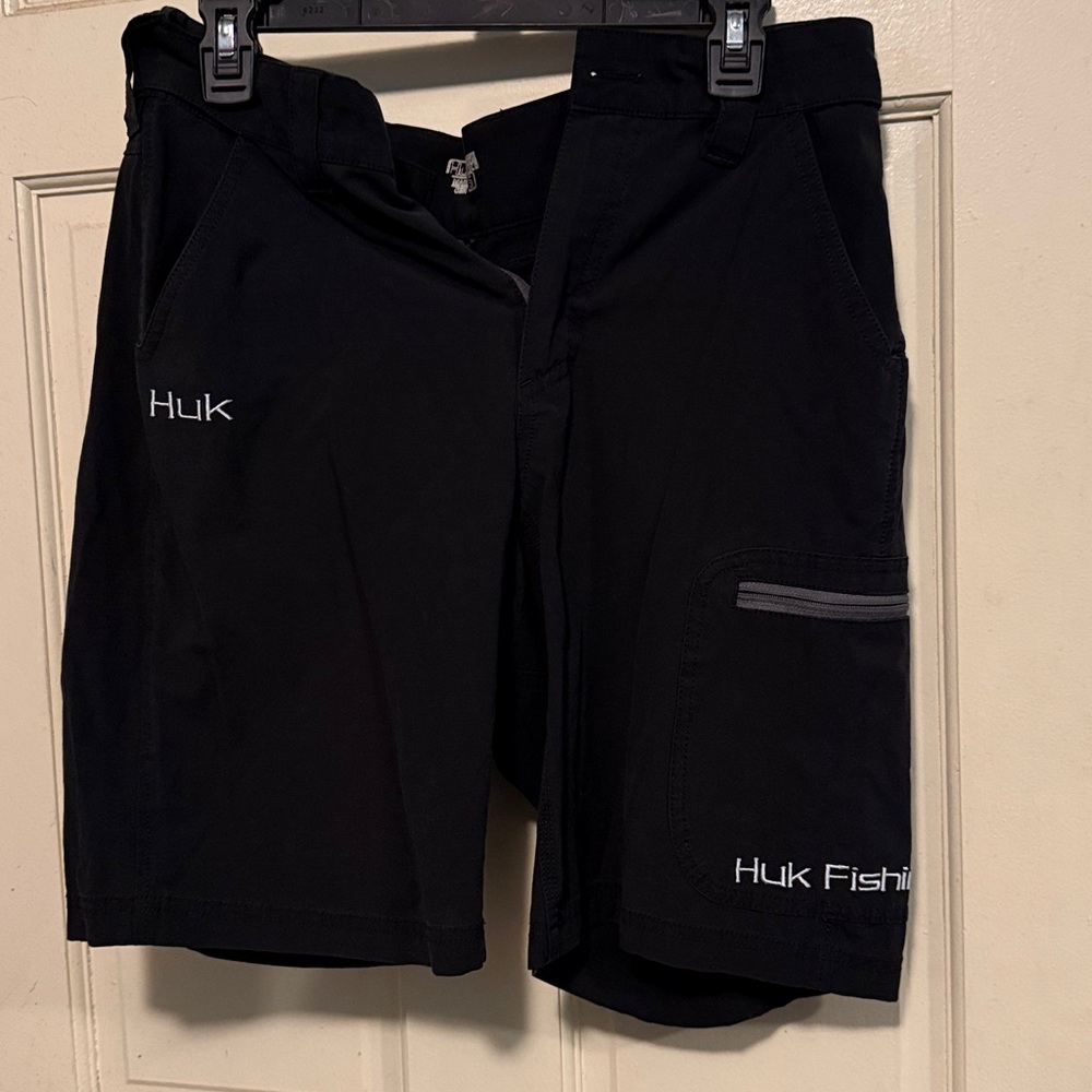 Huk Black Fishing Shorts with Pockets